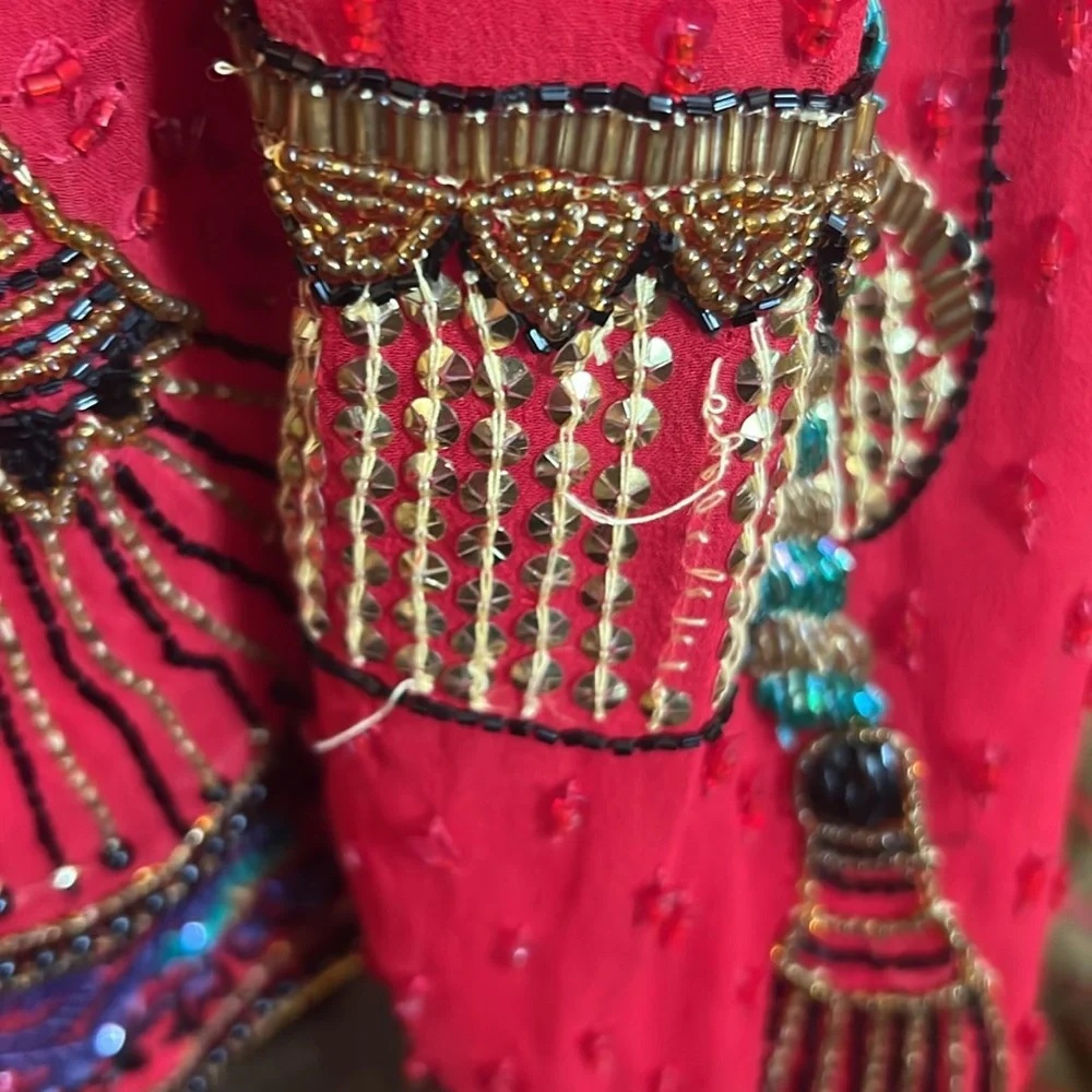 SALE!! DEAL!! AMAZING 1980s Vintage Red Silk Beaded & Sequined Tassel Jacket - Picture 4 of 5